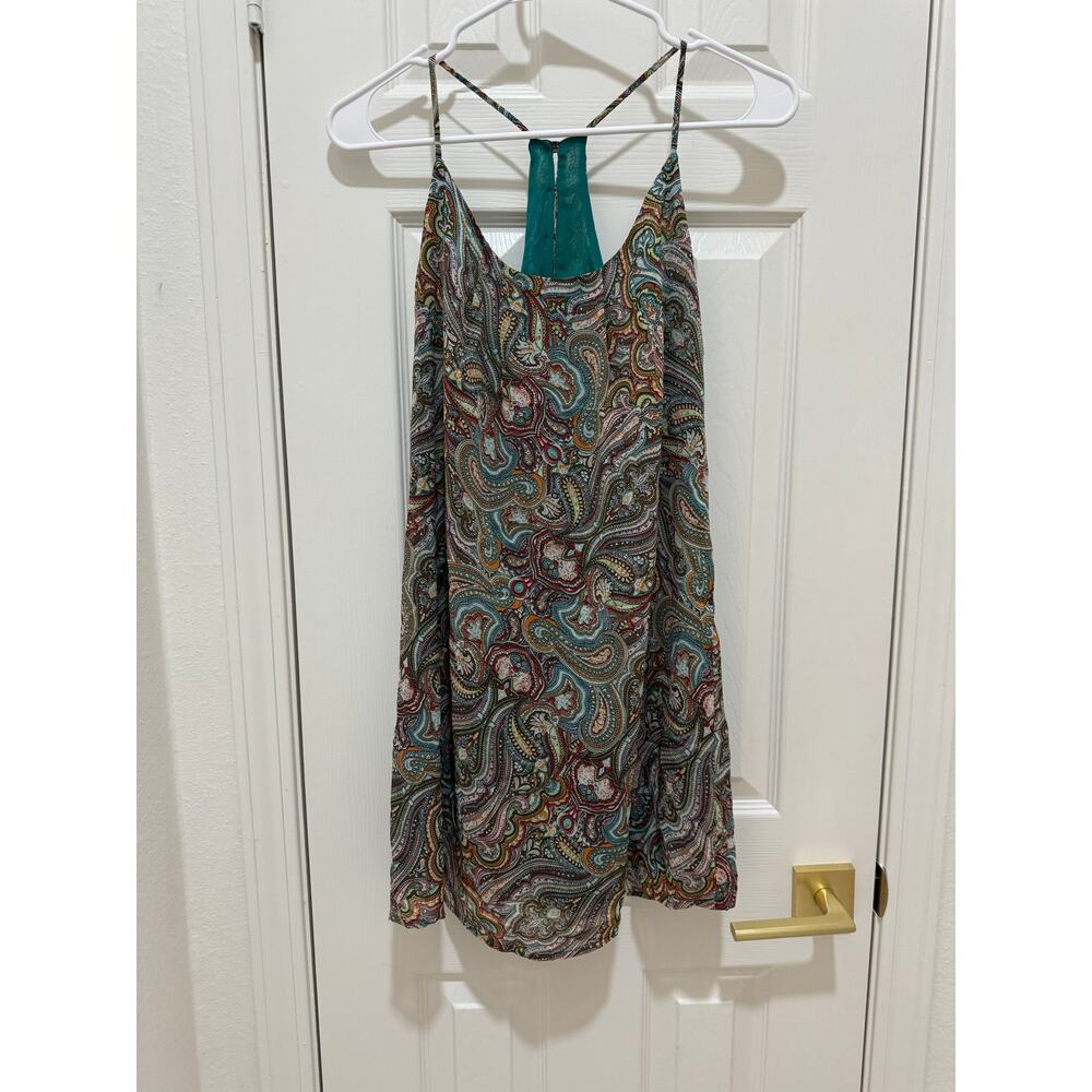 Y2K Lucy Love Multicolored Paisley Print Strappy Mini Shift Dress Women's Medium - Picture 2 of 9